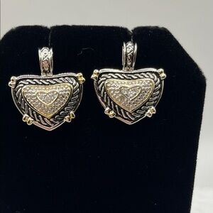 Chic Two-Tone Heart Earrings Vintage Pave CZ  Renaissance Revival Design ❤️